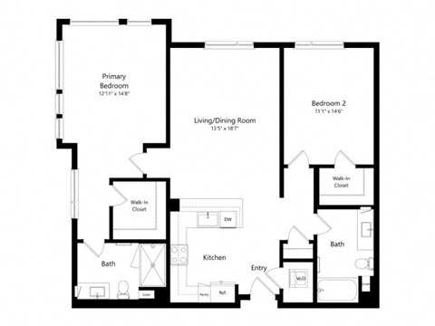 Floor plan for 2 beds, 2 baths, 1318 sqft